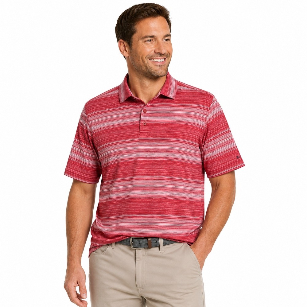 Columbia Golf Mens Striped Polo Shirt Medium Performance Short Sleeve Red White